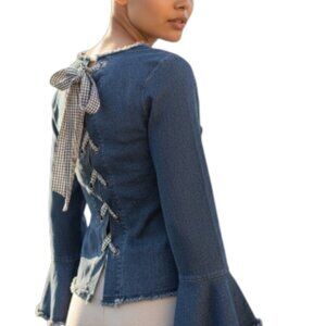 Moelleux Womens M V-Neck Denim Top